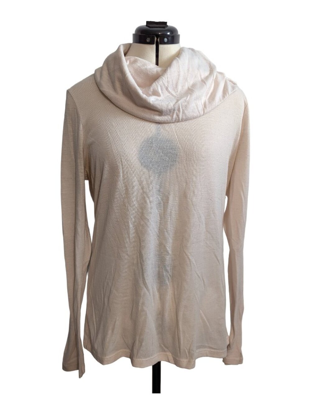 Ann Taylor Cream Cowl Neck Long Sleeve Slub Knit Top Women's L